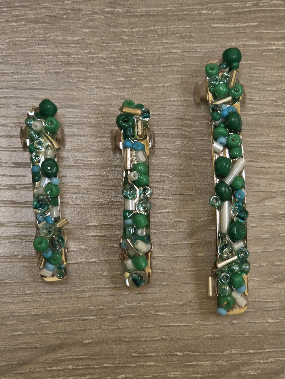 Handcrafted Green Beaded Barrette Set - Women Jewelry